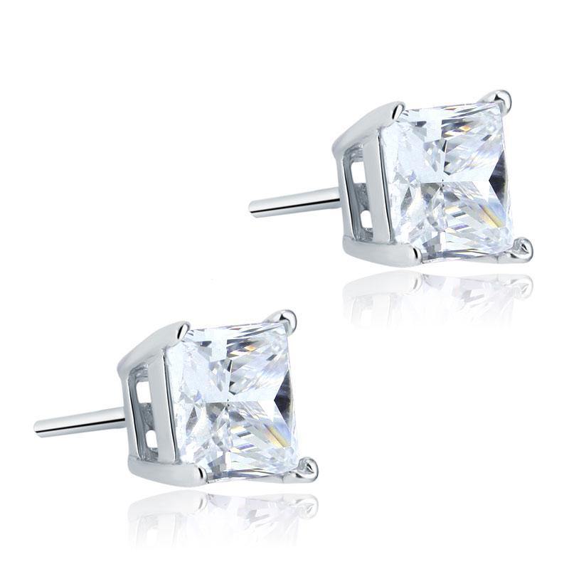 My Jewels Silver Earrings 6 mm X 6 mm Princess Cut Stud Earrings