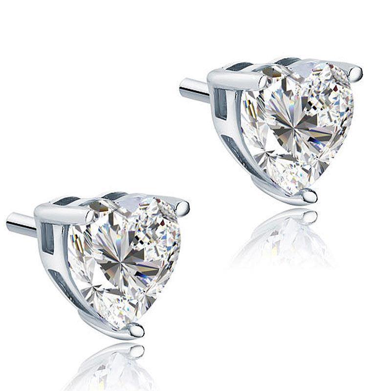 My Jewels Silver Earrings 8 mm X 8 mm Heart Diamond Stud Silver Earrings