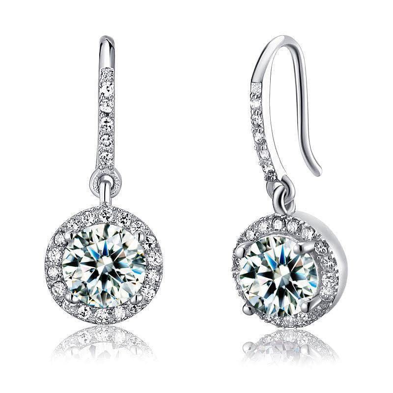 My Jewels Silver Earrings Length: 1" (2.5 cm) Crystal White Stone  Round Dangle Earrings