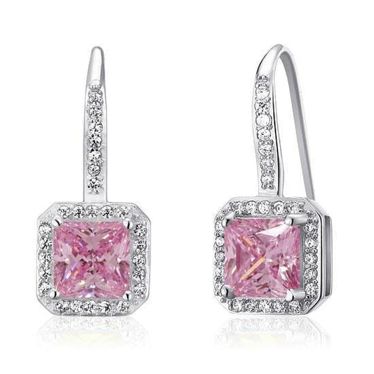 My Jewels Silver Earrings Length: 1" (2.5 cm) Pink Stone Diamond 925 Sterling Silver Earrings