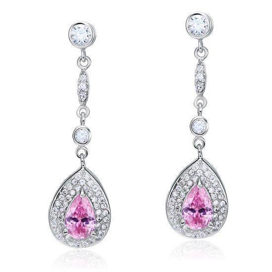 My Jewels Silver Earrings Length : 1.75" (4.3 cm) Pink Sapphire 925 Sterling Silver Dangle Earrings