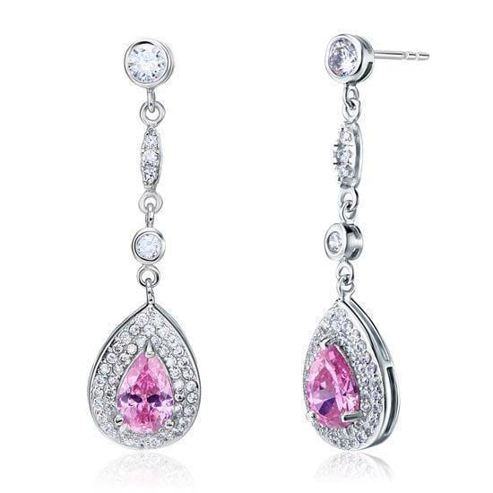 My Jewels Silver Earrings Length : 1.75" (4.3 cm) Pink Sapphire 925 Sterling Silver Dangle Earrings