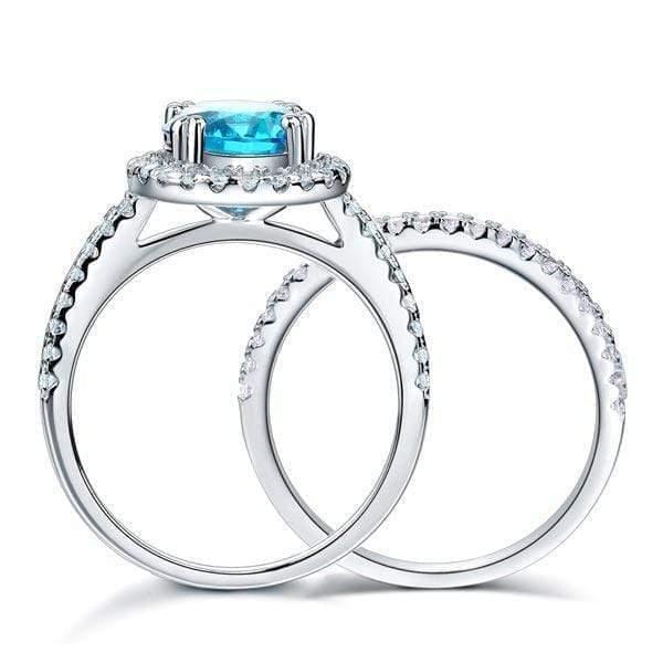 My Jewels Silver Rings 2 Carat Blue Created Diamond Halo Ring Set