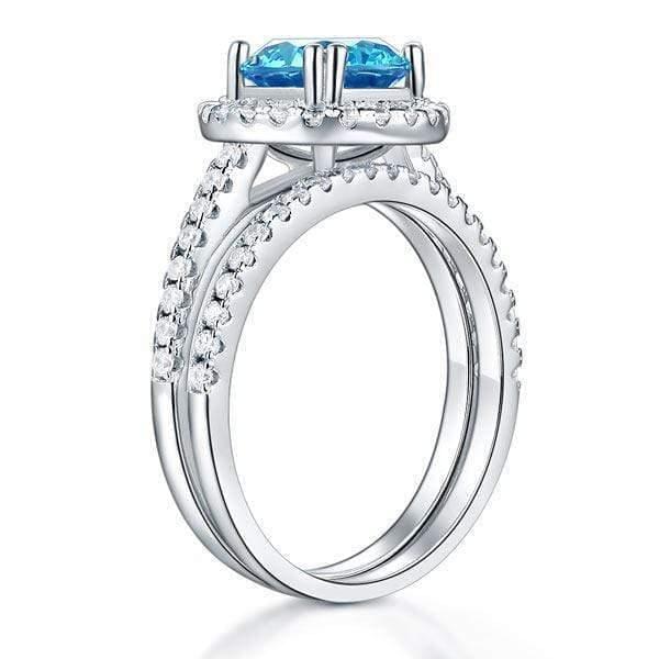 My Jewels Silver Rings 2 Carat Blue Created Diamond Halo Ring Set