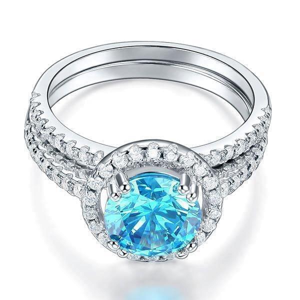 My Jewels Silver Rings 2 Carat Blue Created Diamond Halo Ring Set