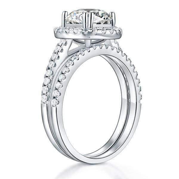 My Jewels Silver Rings 2 Carat Created Diamond Halo Ring Set