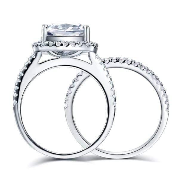 My Jewels Silver Rings 2 Carat Created Diamond Halo Ring Set