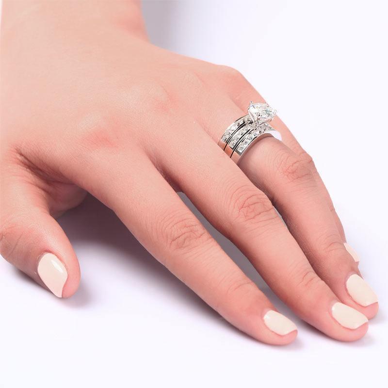 My Jewels Silver Rings 2 Carat Simulated Bridal Ring Set