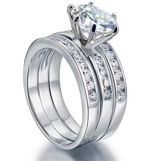 My Jewels Silver Rings 2 Carat Simulated Bridal Ring Set