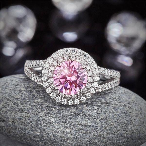 My Jewels Silver Rings Fancy Pink Crystals Cubic Zirconia Diamond Ring