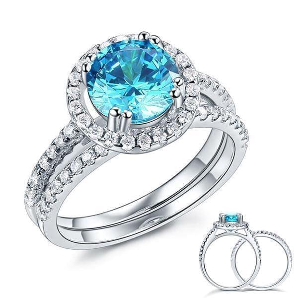 My Jewels Silver Rings Size 5 2 Carat Blue Created Diamond Halo Ring Set