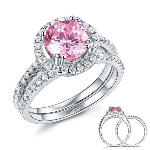 My Jewels Silver Rings Size 5 2 Carat Pink Created Diamond Halo Ring Set