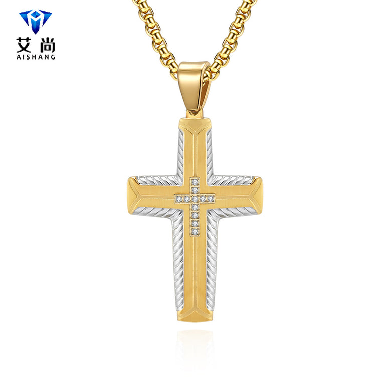 Innovative Tire Pattern Necklace with Hip Hop Cross Pendant
