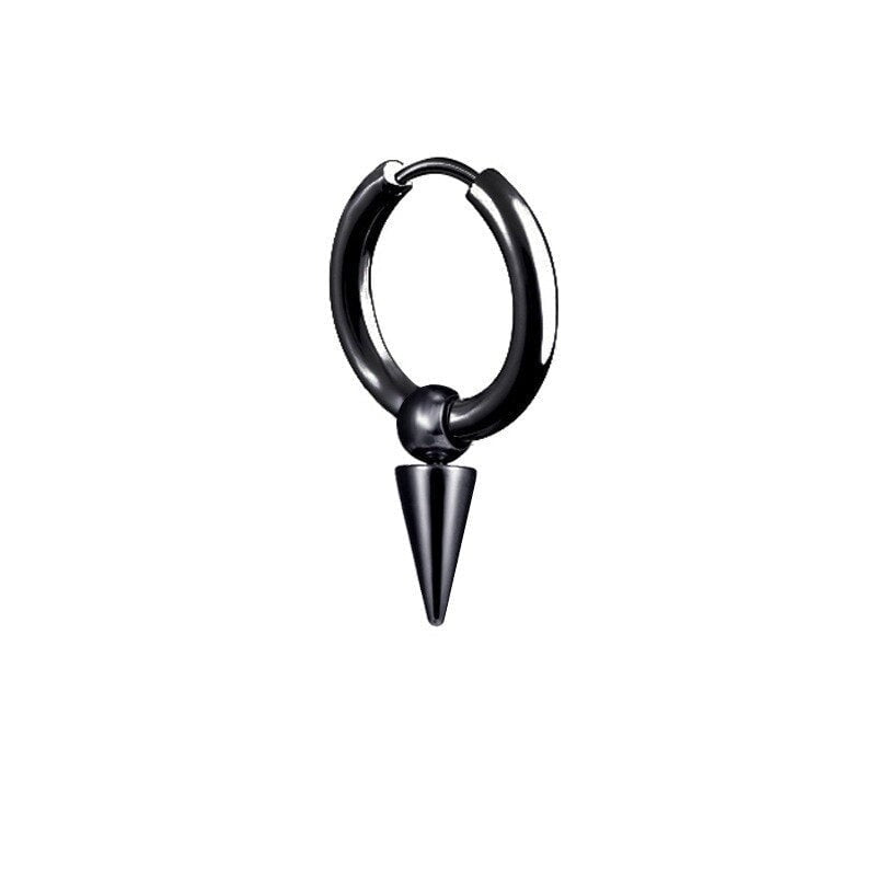 Circle Cone Tip Rivet Spike Hoop Unique Earrings 1 Pierced Black