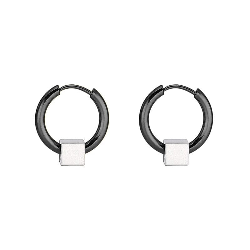Fashion Small Cube Square Huggie Earrings 2.5mm Black-Silver