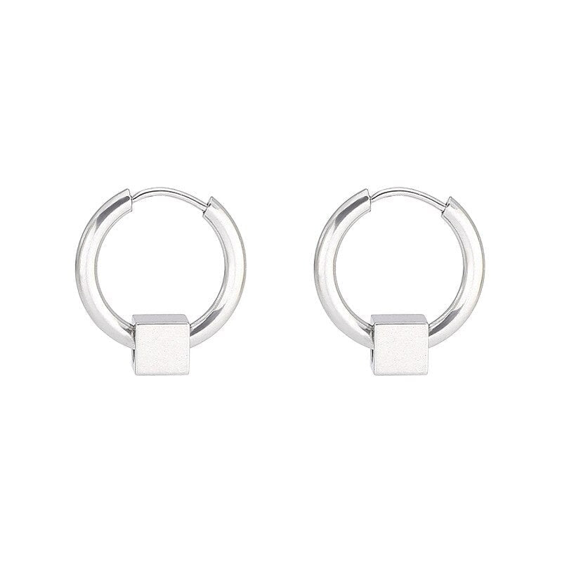 Fashion Small Cube Square Huggie Earrings 2.5mm Silver