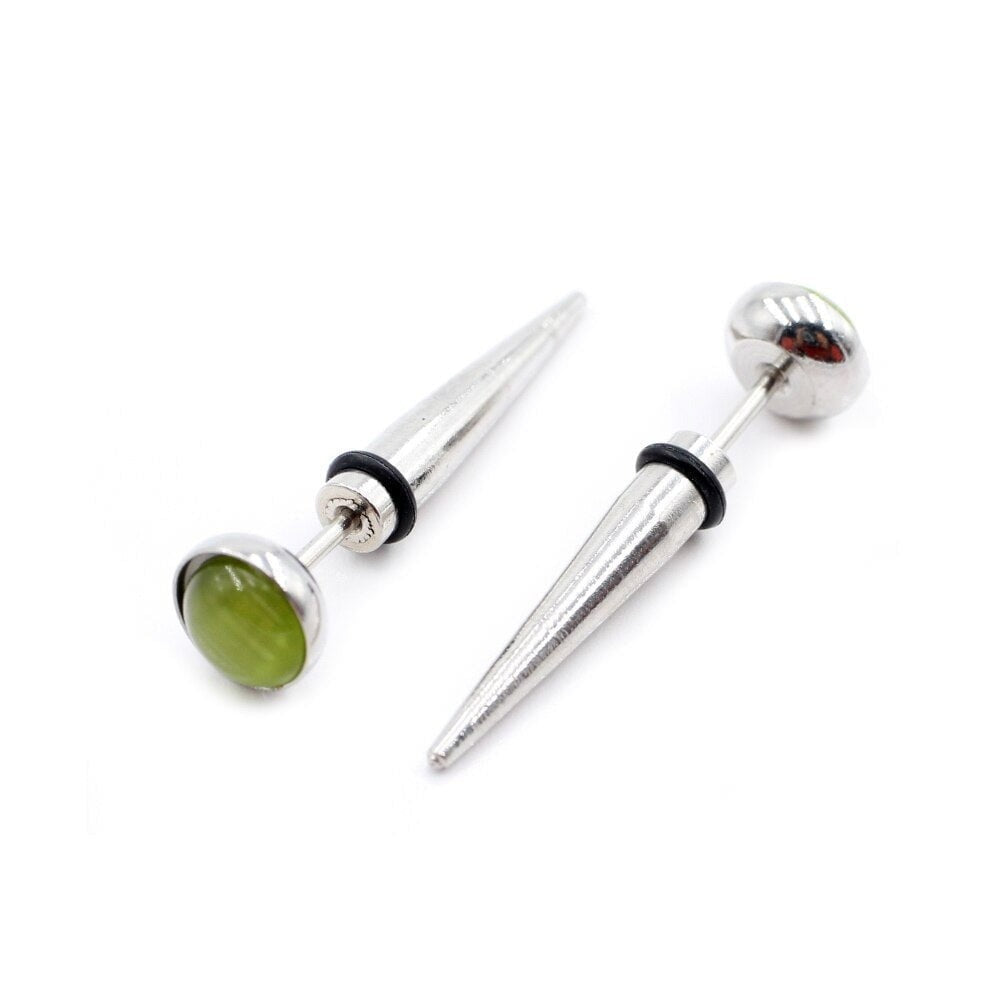 Retro Punk Opal Stone Stud Stainless Steel Earrings Green