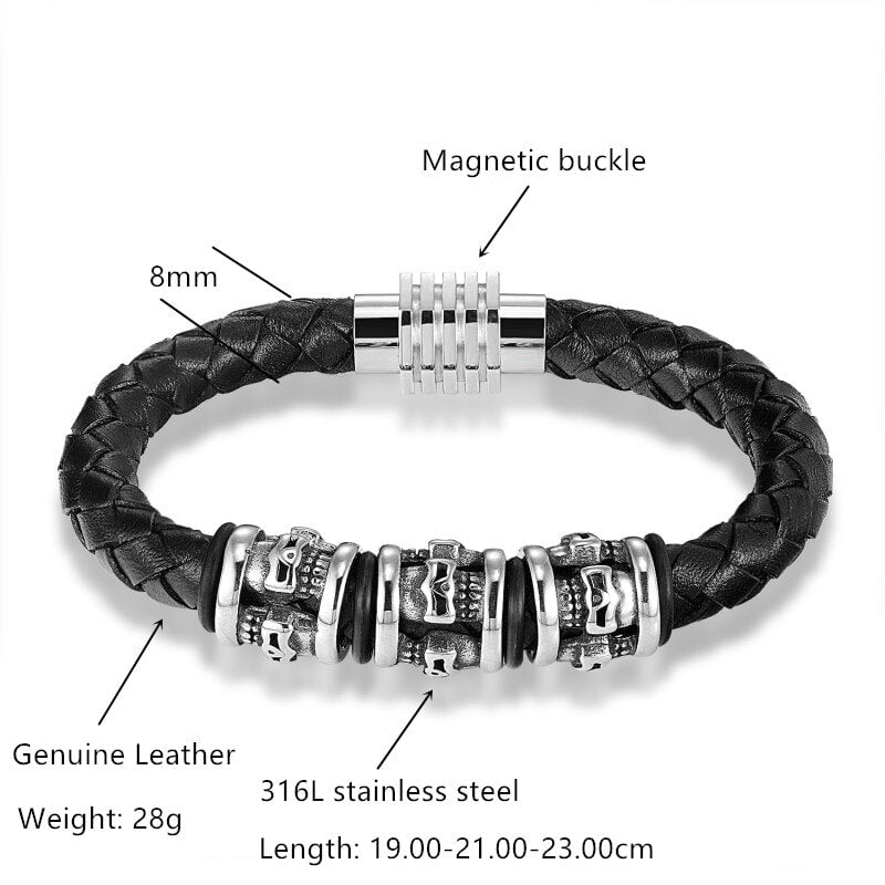 Fashion Leather Bracelet for Men Pulseira Black Braid Multilayer Rope Chain Stainless Steel Magnetic Clasp Male Jewelry Gifts