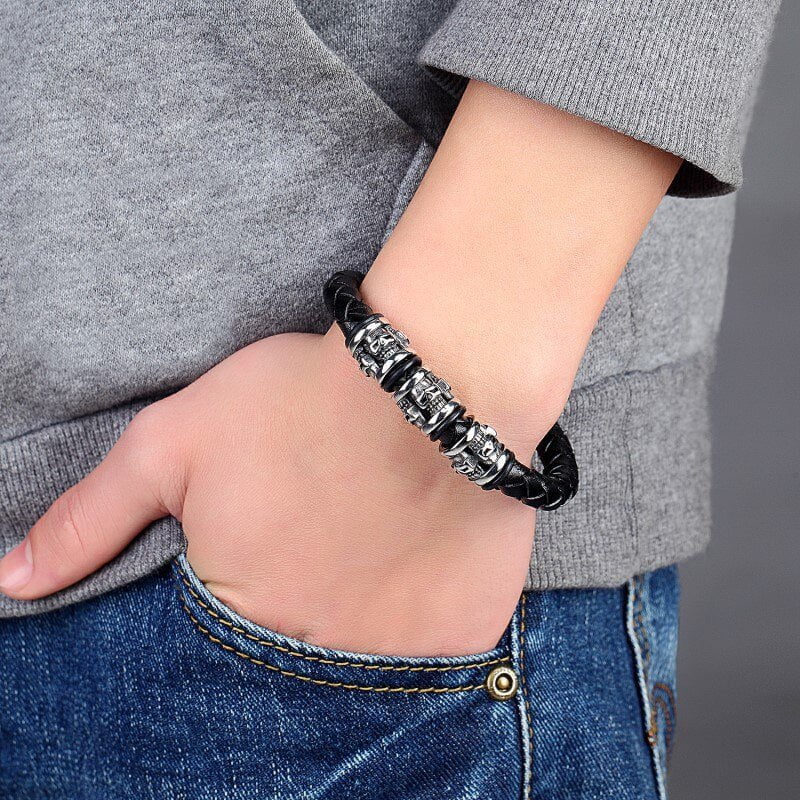 Fashion Leather Bracelet for Men Pulseira Black Braid Multilayer Rope Chain Stainless Steel Magnetic Clasp Male Jewelry Gifts