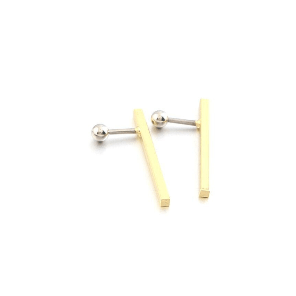 Tiny Simple Square T Shape Unique Earrings Gold