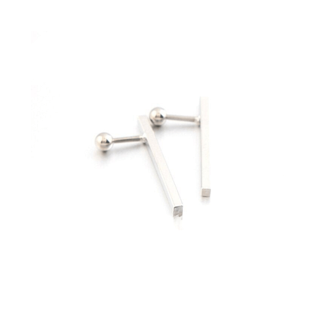 Tiny Simple Square T Shape Unique Earrings Silver