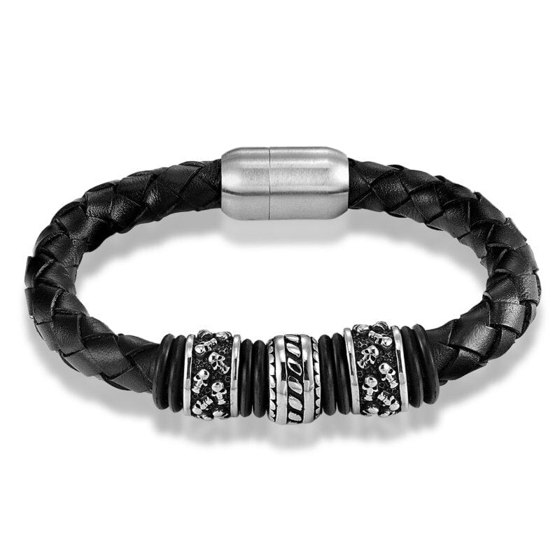 Fashion Leather Bracelet for Men Pulseira Black Braid Multilayer Rope Chain Stainless Steel Magnetic Clasp Male Jewelry Gifts TZ-96