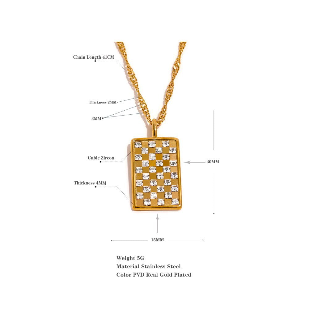 Yhpup Stainless Steel Delicate Cubic Zirconia Square Pendant Necklace New Bling Geometric Fashion Jewelry for Women Gift