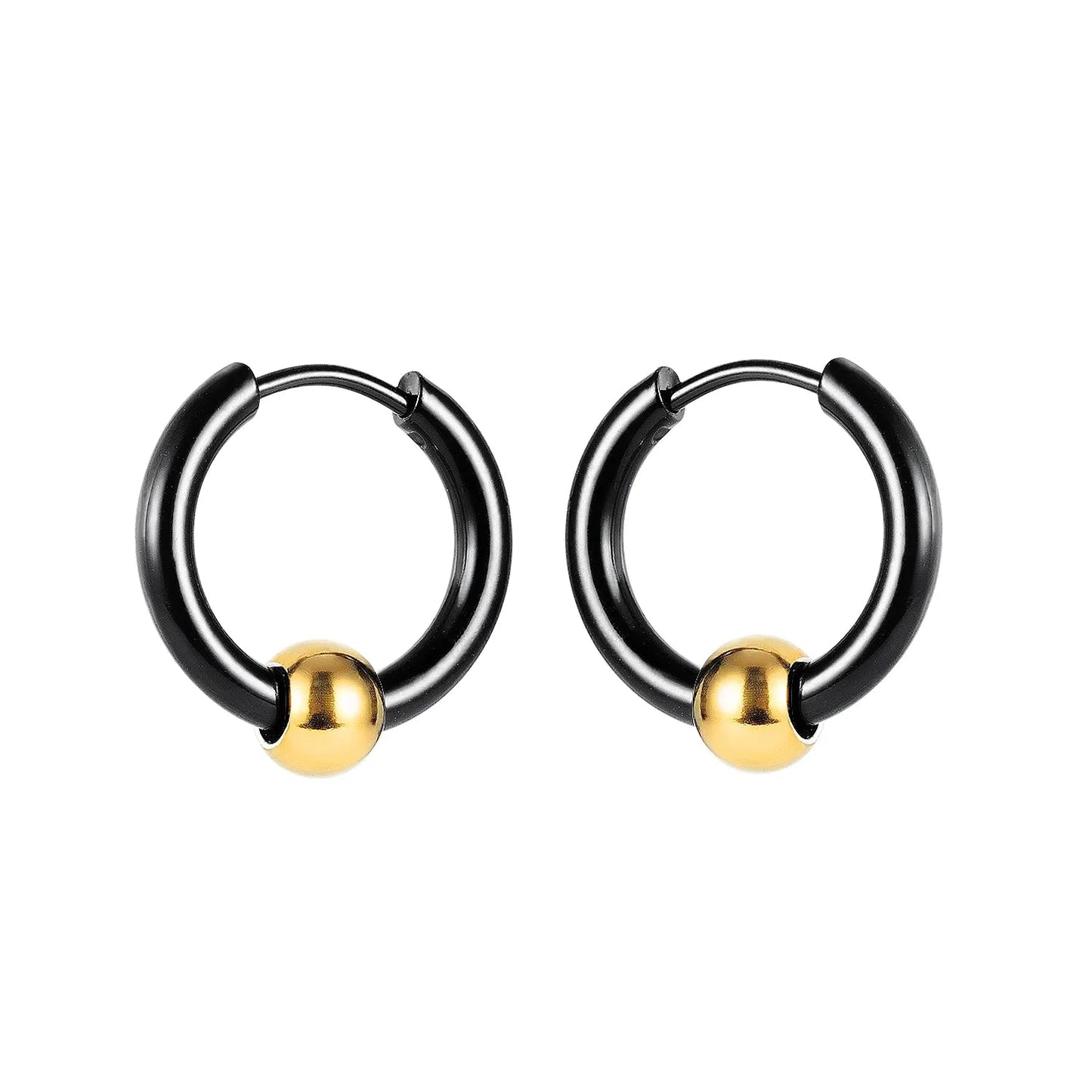 Wee Luxury 27 - Black Gold Punk Small Black Stainless Steel Men's Hoop Earrings