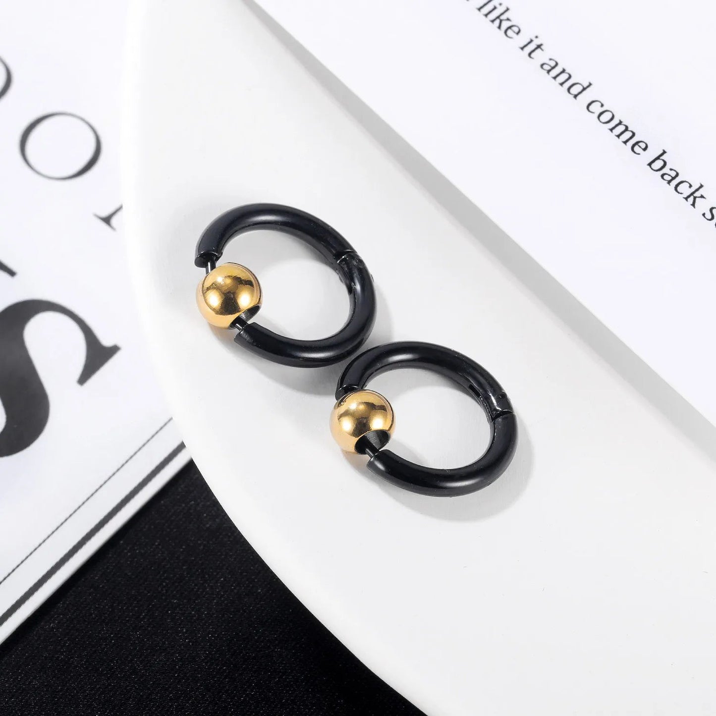 Wee Luxury 27 - Black Gold Punk Small Black Stainless Steel Men's Hoop Earrings