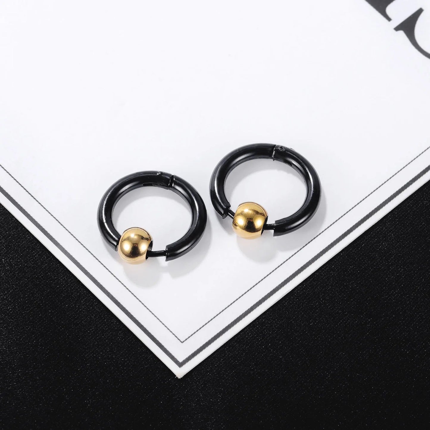 Wee Luxury 27 - Black Gold Punk Small Black Stainless Steel Men's Hoop Earrings