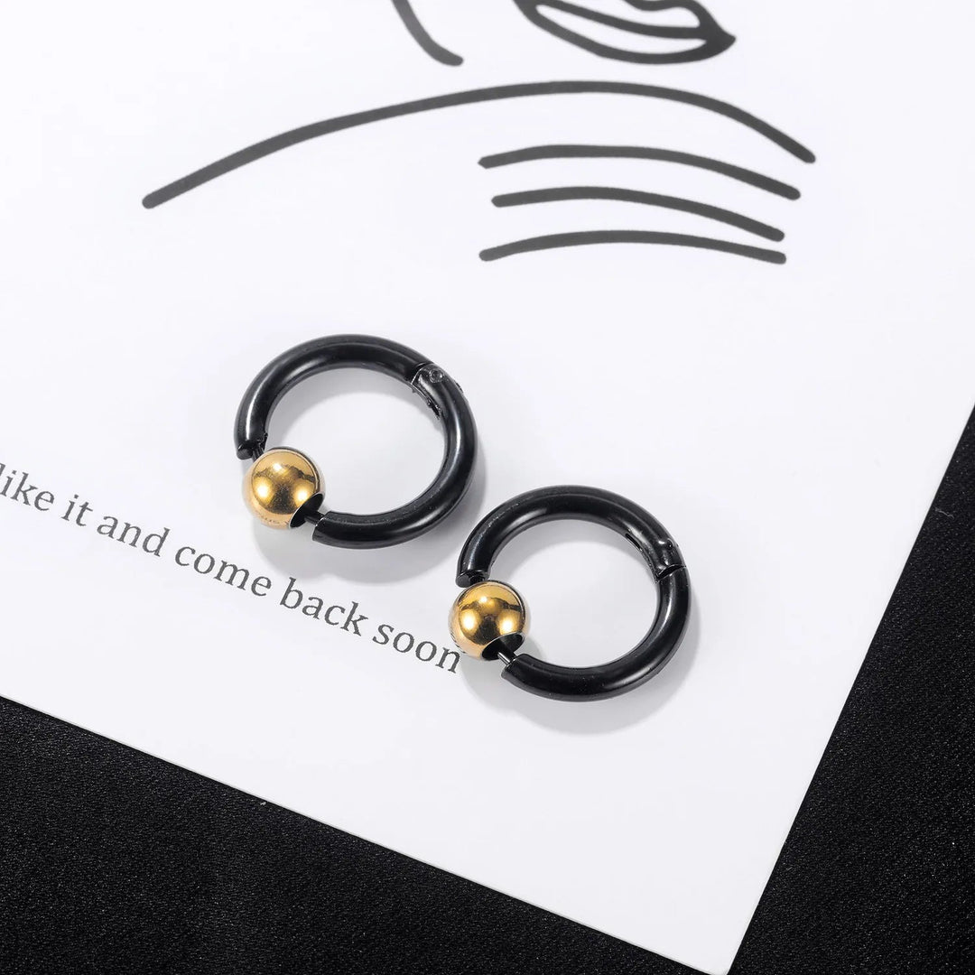 Wee Luxury 27 - Black Gold Punk Small Black Stainless Steel Men's Hoop Earrings