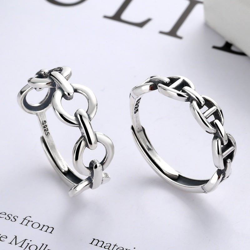 Wee Luxury Silver Rings Adjustable Retro Style N Chain Sterling Silver Ring for Women Wee Luxury