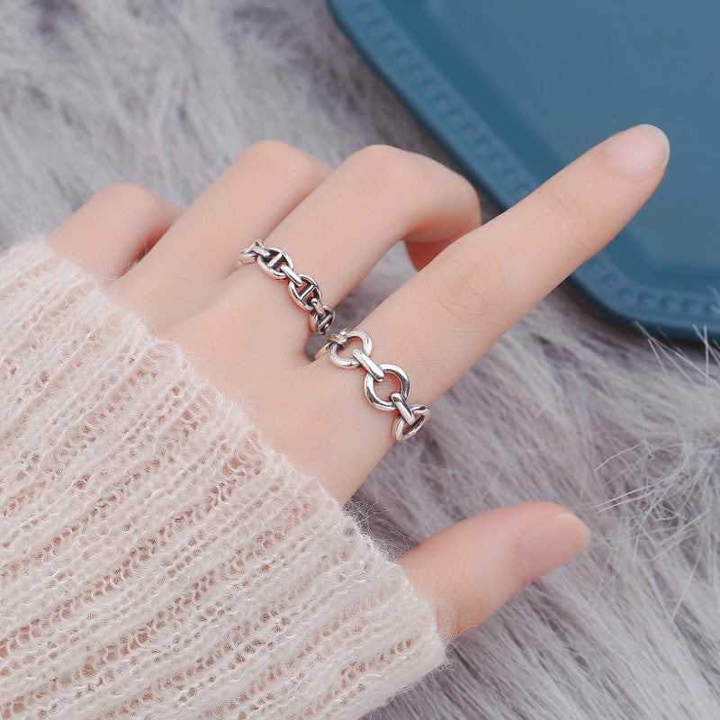 Wee Luxury Silver Rings Adjustable Retro Style N Chain Sterling Silver Ring for Women Wee Luxury