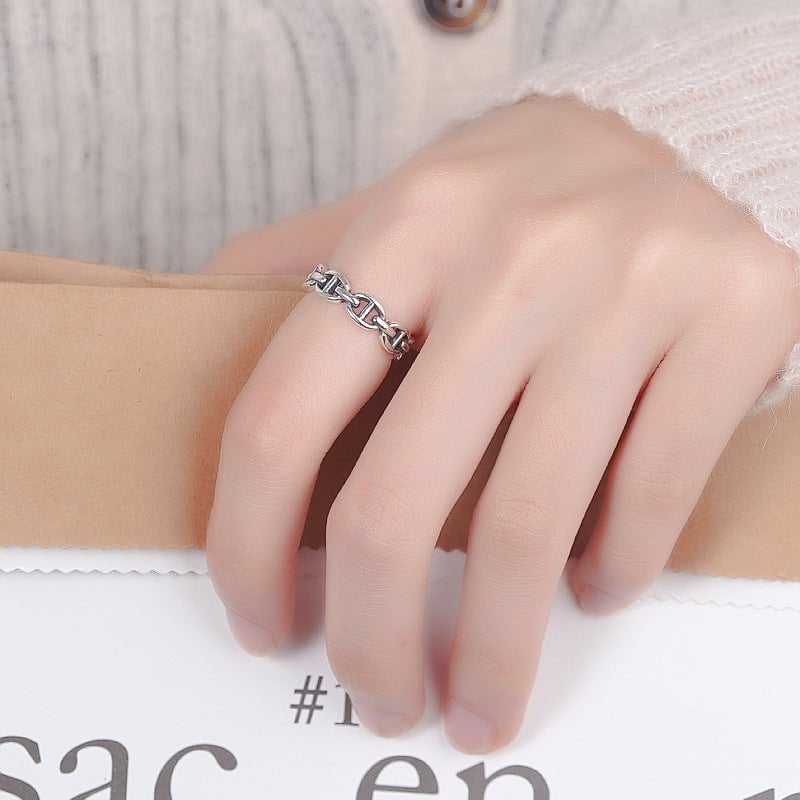 Wee Luxury Silver Rings Adjustable Retro Style N Chain Sterling Silver Ring for Women Wee Luxury