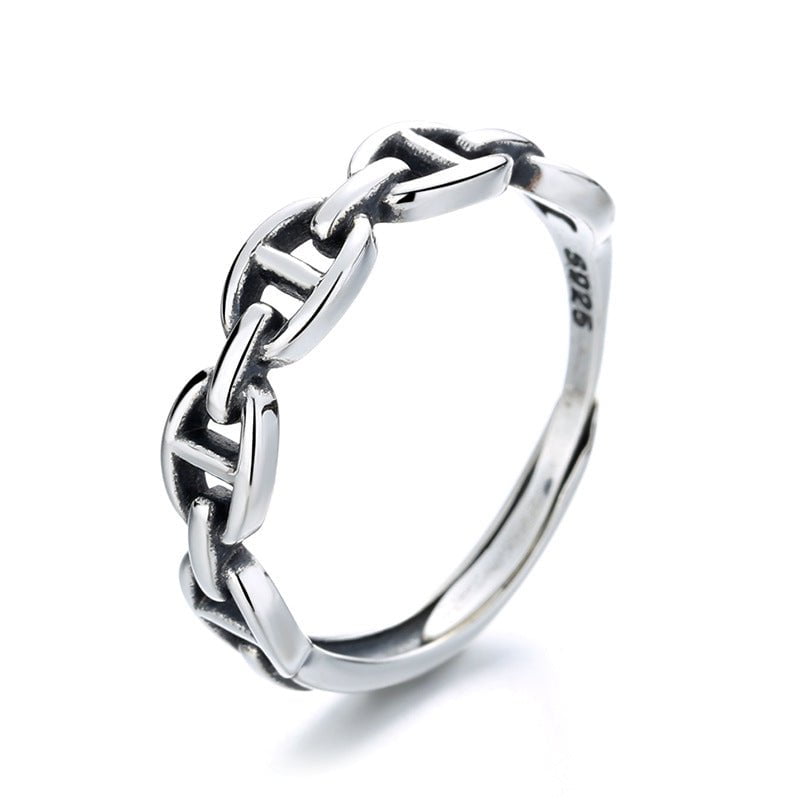 Wee Luxury Adjustable Retro Style N Chain Sterling Silver Ring for Women