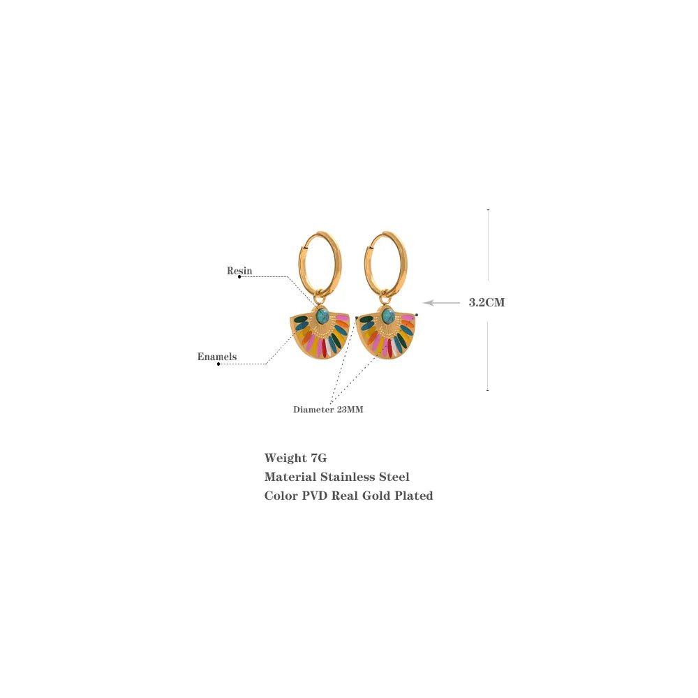 Wee Luxury Enamel Geometric Bohemian Rainbow Drop Hoop Earrings