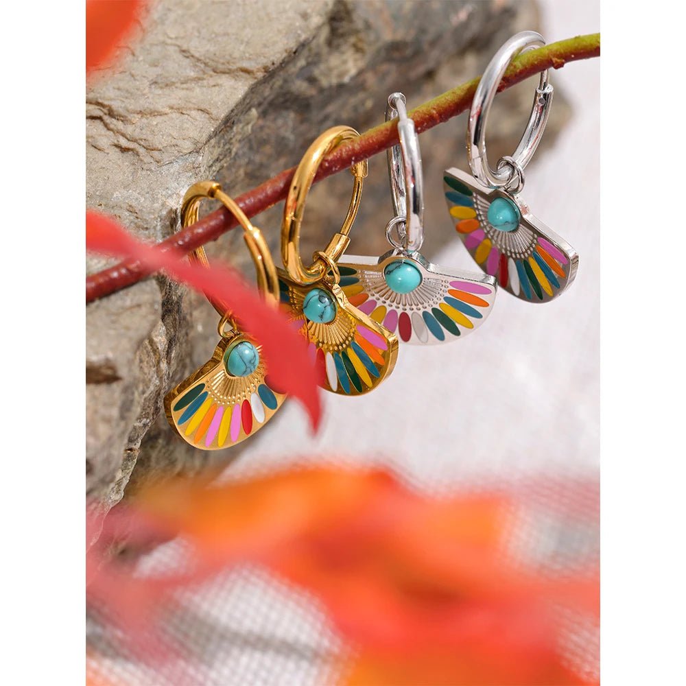 Wee Luxury Enamel Geometric Bohemian Rainbow Drop Hoop Earrings