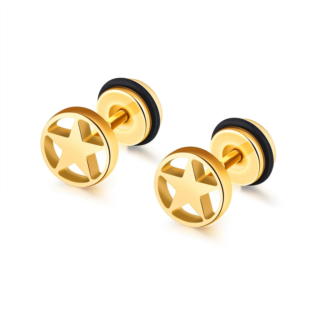 Wee Luxury Gold Punk Style Star Studs Titanium Round Stud Earrings Men's
