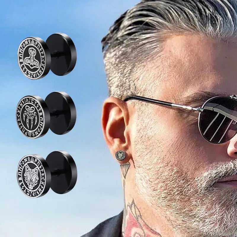 Wee Luxury Gothic Norse Viking Runes Stud Earrings For Men