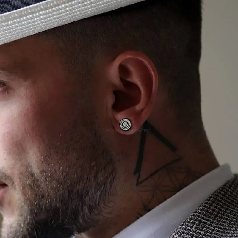 Wee Luxury Gothic Norse Viking Runes Stud Earrings For Men