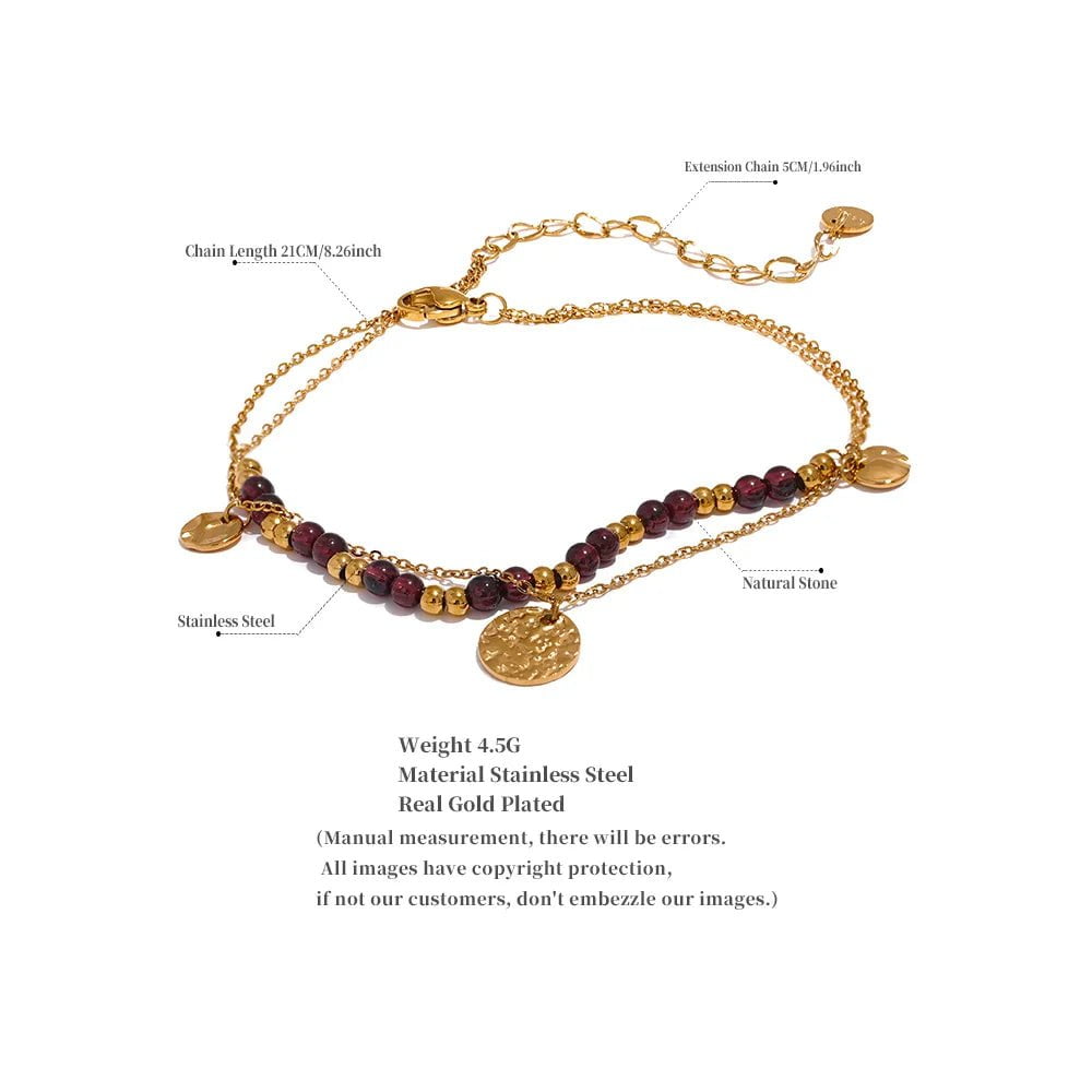 Wee Luxury Layered Chic Stylish Natural Garnet Stone Chain Bracelet Women