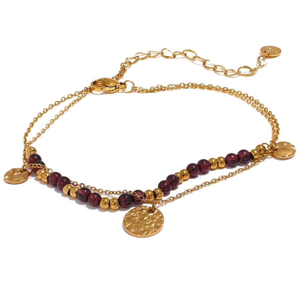 Wee Luxury Layered Chic Stylish Natural Garnet Stone Chain Bracelet Women