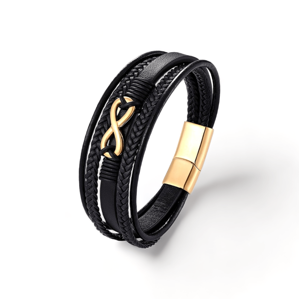 Magnetic Clasp Men Braided Leather Bracelets 3-Gold Color