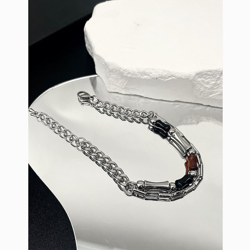 Wee Luxury Men Bracelets Agate stone spliced steel chain Double-layer Design Sense Agate Stone Polygonatum Festival Bracelet