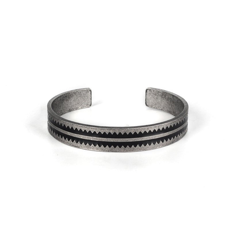 Wee Luxury Men Bracelets Antique Silver Stylish Open Cuff Stainless Steel Bracelet with Teeth Pattern