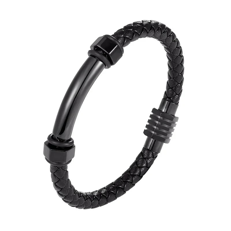 Wee Luxury Men Bracelets Black / 19cm Fashion Mens Black Rope Leather Bracelets