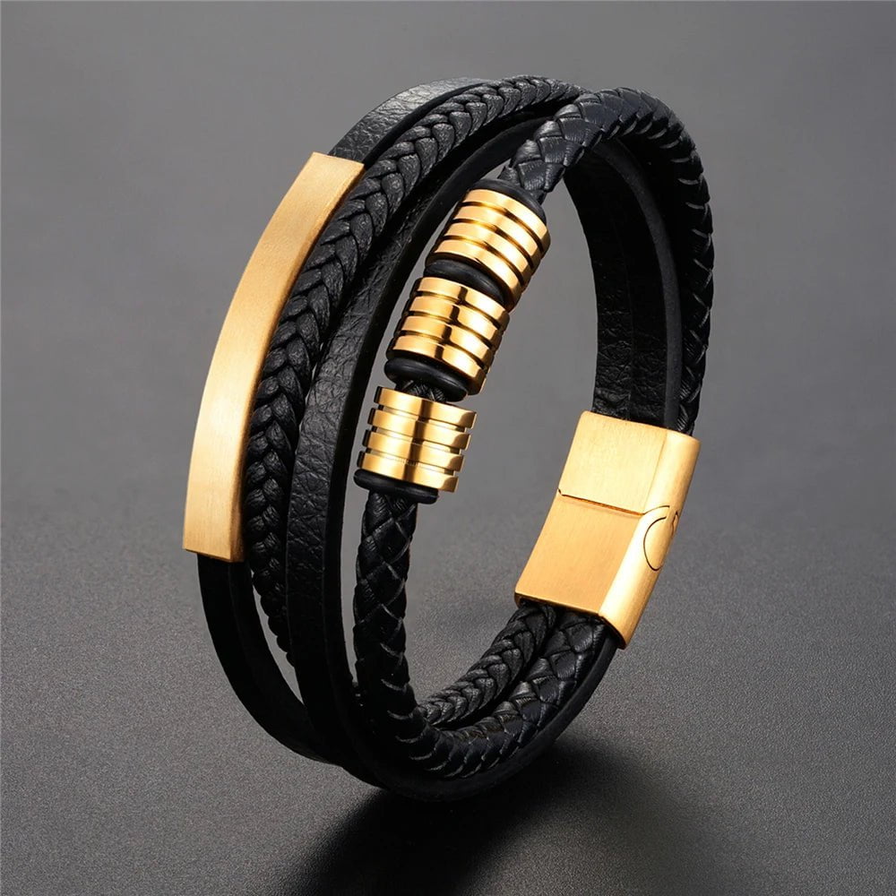 Wee Luxury Men Bracelets Classic Style Multi-layer Stainless Steel Bracelet