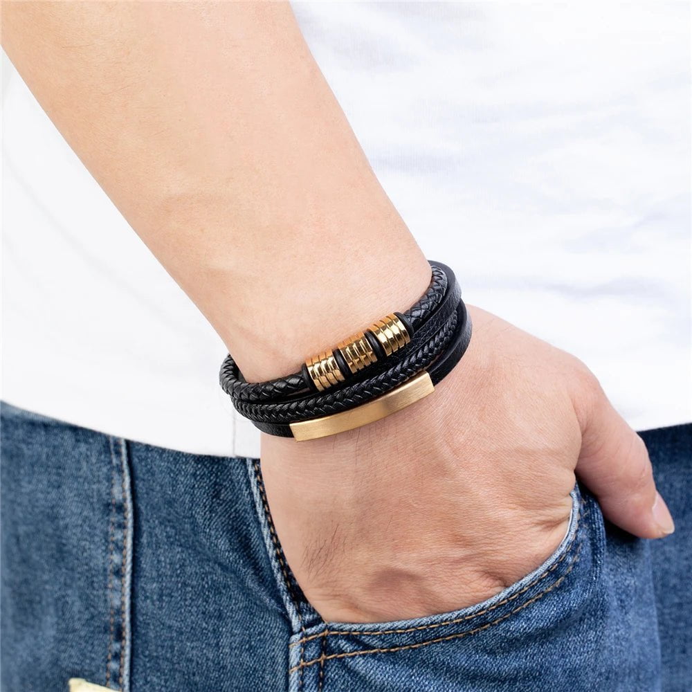 Wee Luxury Men Bracelets Classic Style Multi-layer Stainless Steel Bracelet