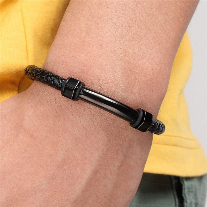 Fashion Mens Black Rope Leather Bracelets