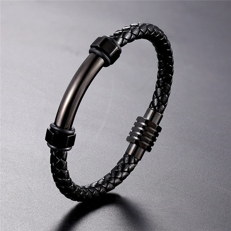 Fashion Mens Black Rope Leather Bracelets